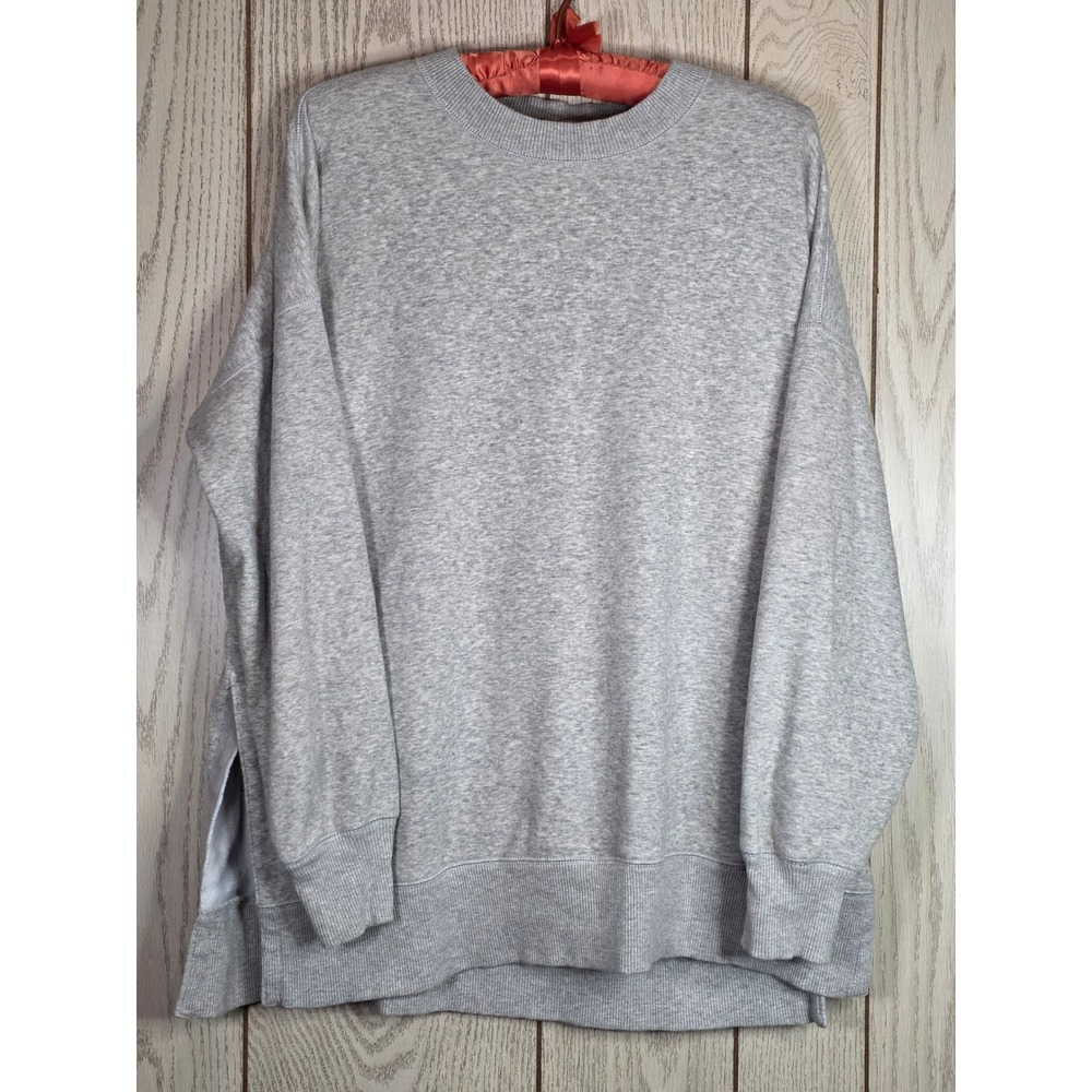 Aerie Women Heather Gray Oversized Crewneck Sweatshirt Side Slit Small